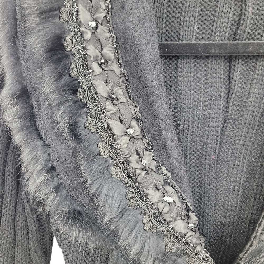 Insight 90s Wrap Duster Cardigan S Black Wool Fur… - image 6