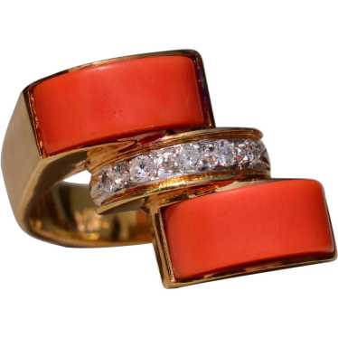 Mid Century Coral and Diamond Ring