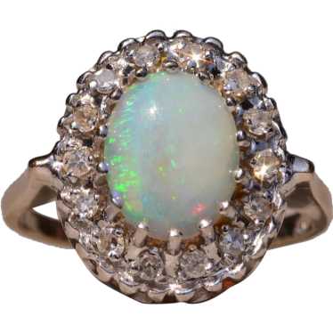 Natural Australian Opal Ring set with Diamonds