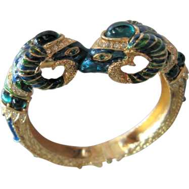 Ram's Head Enamel Bangle Signed CRAFT