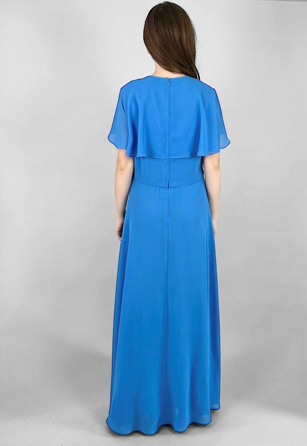 70's Vintage Blue Caped Low Cut Ladies Maxi Dress - image 3