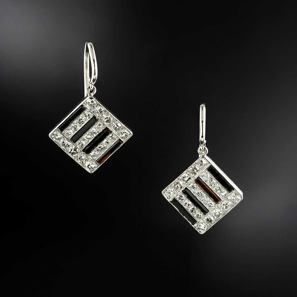 Austrian Art Deco Onyx and Diamond Earrings - image 1