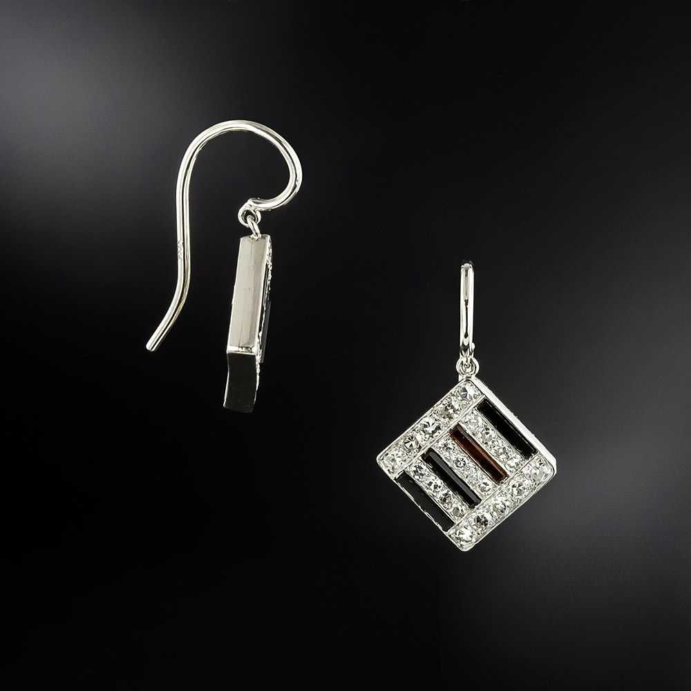 Austrian Art Deco Onyx and Diamond Earrings - image 2