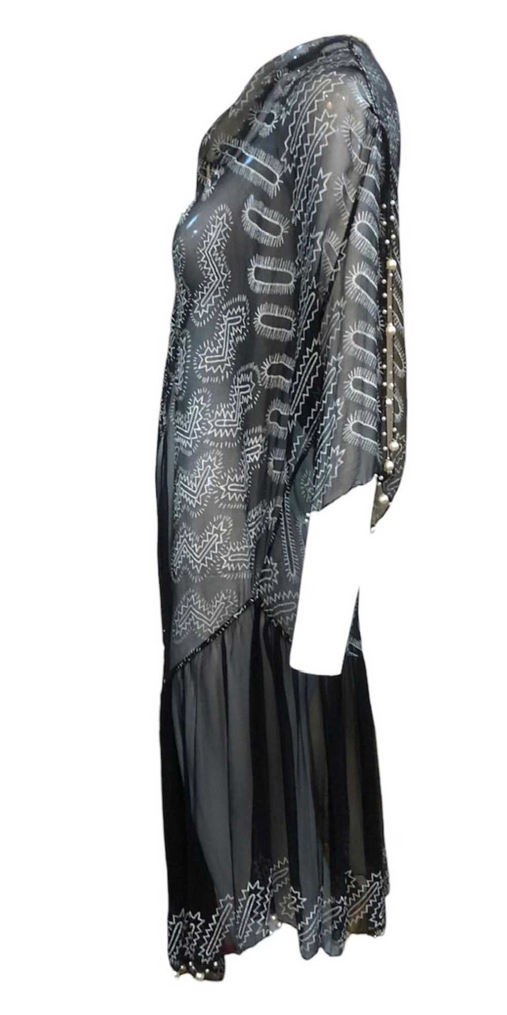 Zandra Rhodes 80s Black Chiffon Dress Trimmed wit… - image 2