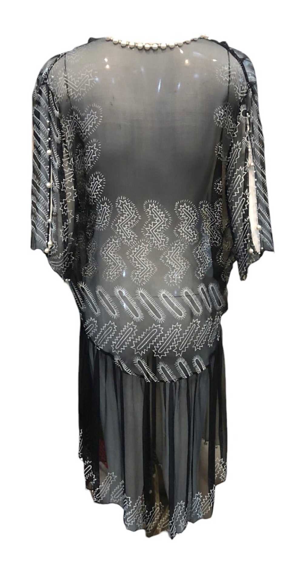 Zandra Rhodes 80s Black Chiffon Dress Trimmed wit… - image 3