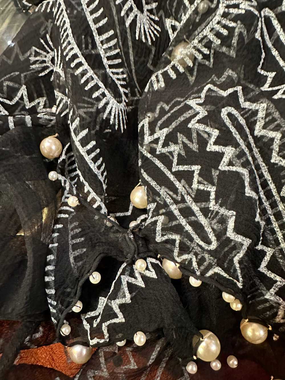 Zandra Rhodes 80s Black Chiffon Dress Trimmed wit… - image 5