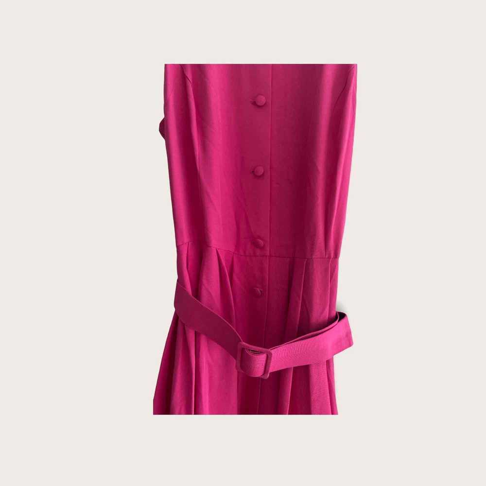 Robe midi fuchsia - Dress with pleats at the wais… - image 3