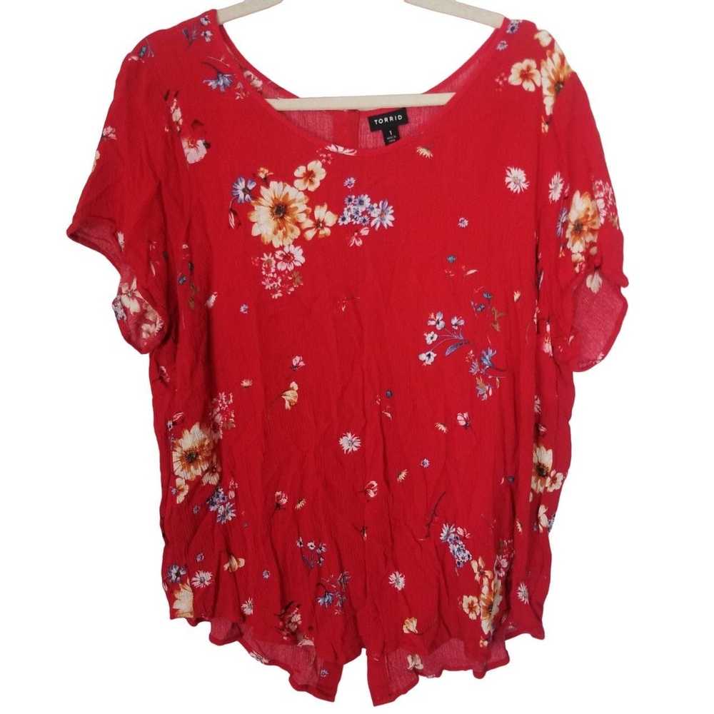 Other Torrid Womens 1X Red Floral Short Sleeves A… - image 2