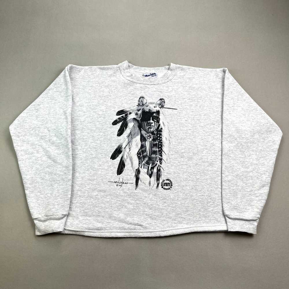 Vintage Vintage Native American Sweatshirt Gray C… - image 1