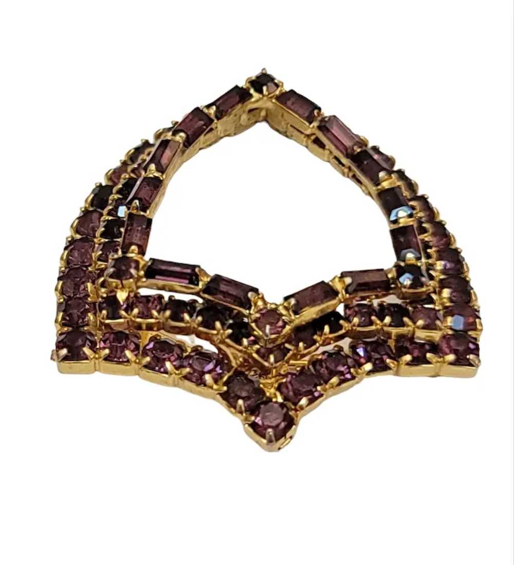 Gold Tone Purple Chaton Baguette Rhinestone Shiel… - image 5