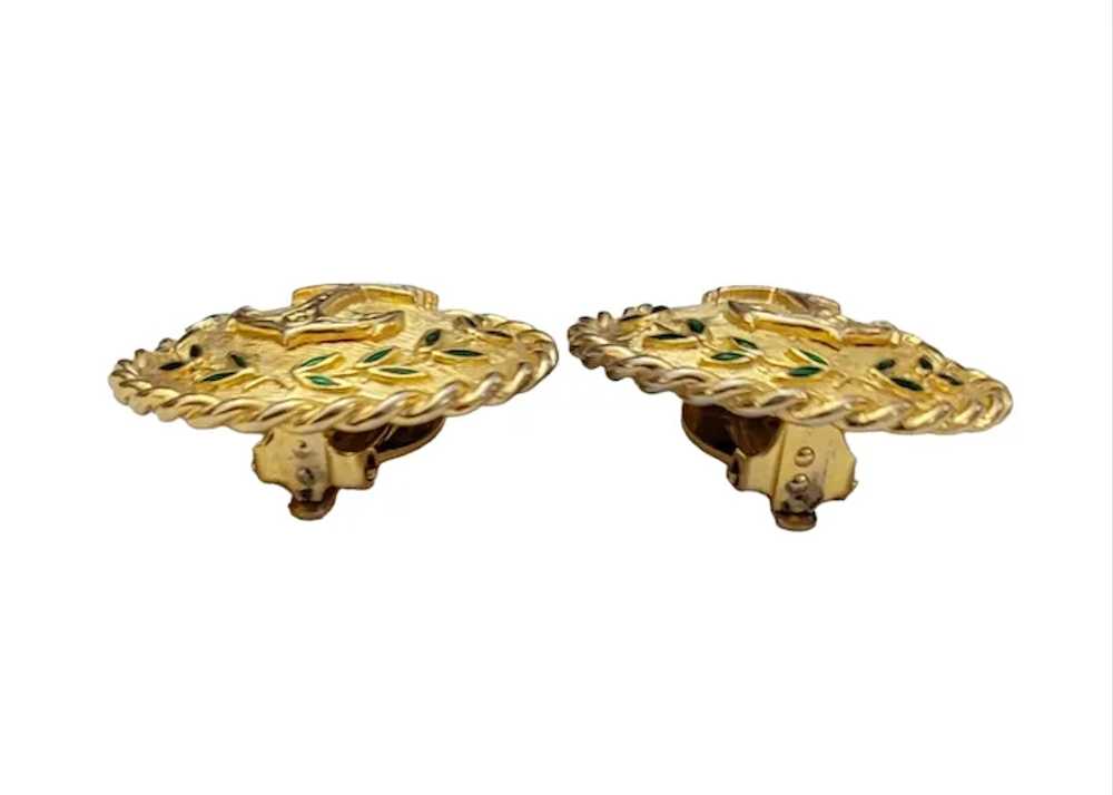 Carolee Gold-Tone Green Leaf Enamel Crown Anchor … - image 2