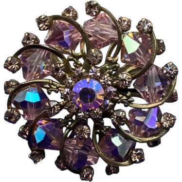 Pink Crystals and Rhinestones Layered Brooch Ferr… - image 1