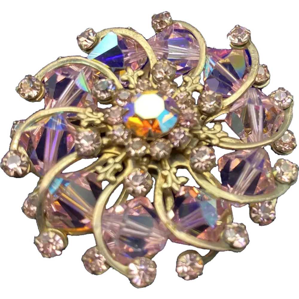 Pink Crystals and Rhinestones Layered Brooch Ferr… - image 2