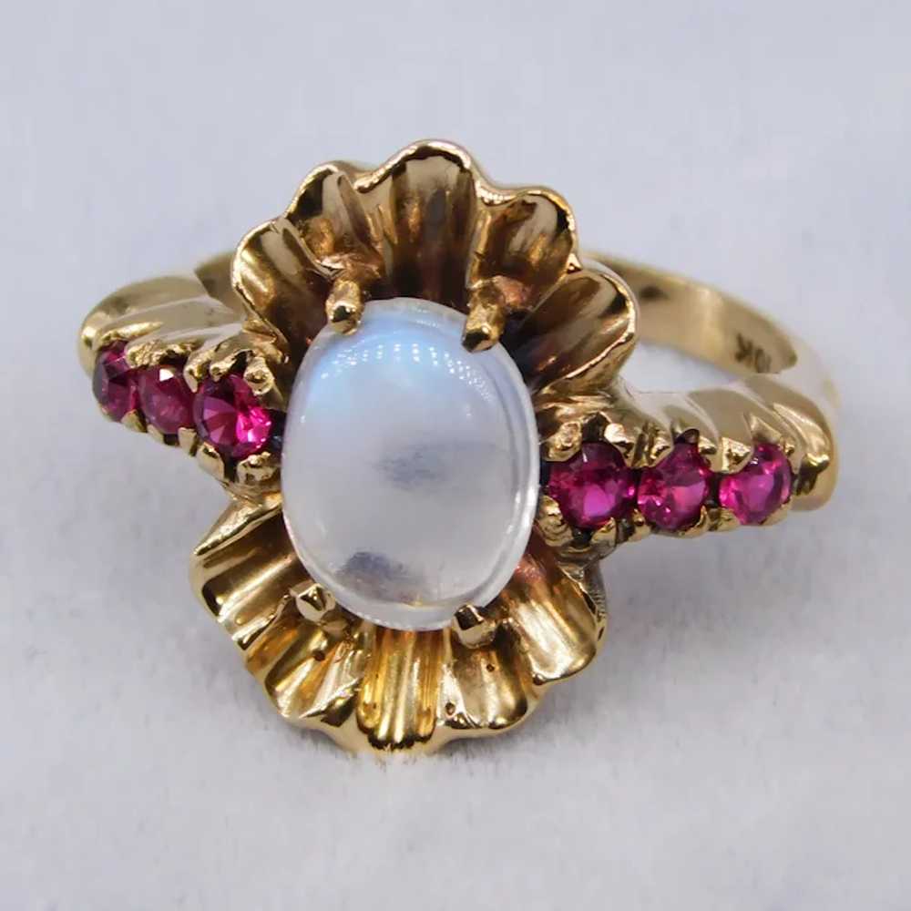 Vintage Moonstone Ruby 10K Yellow Gold Retro Cock… - image 10