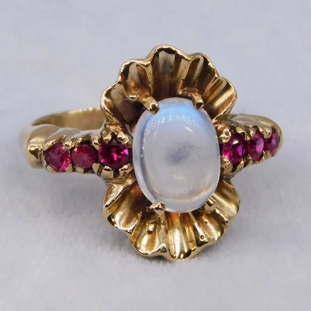 Vintage Moonstone Ruby 10K Yellow Gold Retro Cock… - image 11