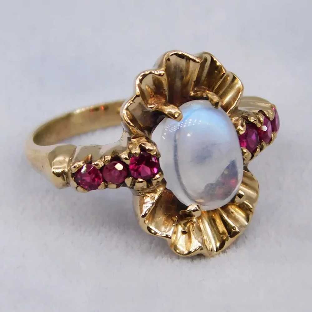 Vintage Moonstone Ruby 10K Yellow Gold Retro Cock… - image 12