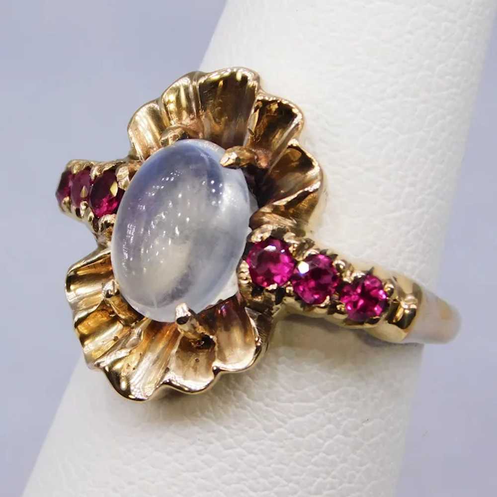 Vintage Moonstone Ruby 10K Yellow Gold Retro Cock… - image 4