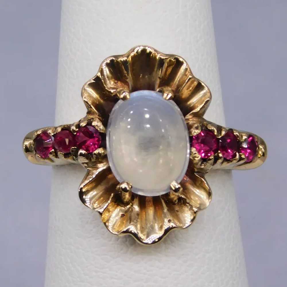 Vintage Moonstone Ruby 10K Yellow Gold Retro Cock… - image 5