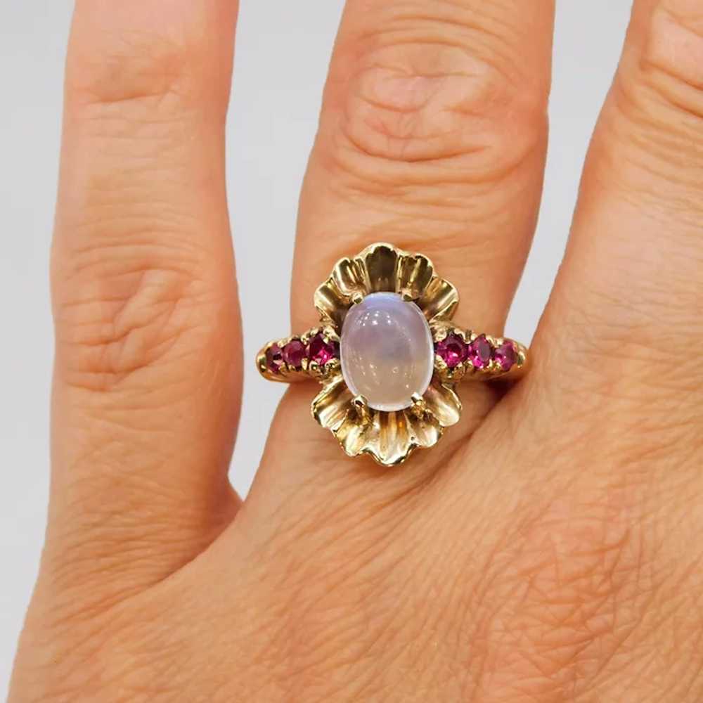 Vintage Moonstone Ruby 10K Yellow Gold Retro Cock… - image 7