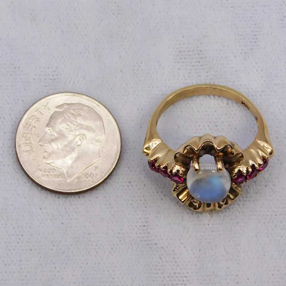 Vintage Moonstone Ruby 10K Yellow Gold Retro Cock… - image 9