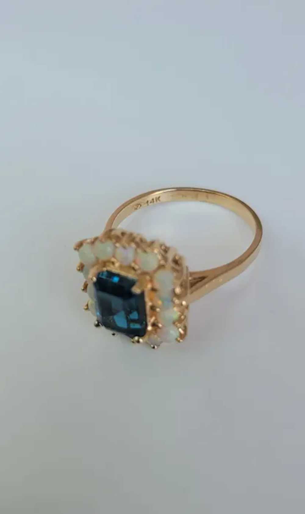14K Gold London Blue Topaz Opal Ring - image 4