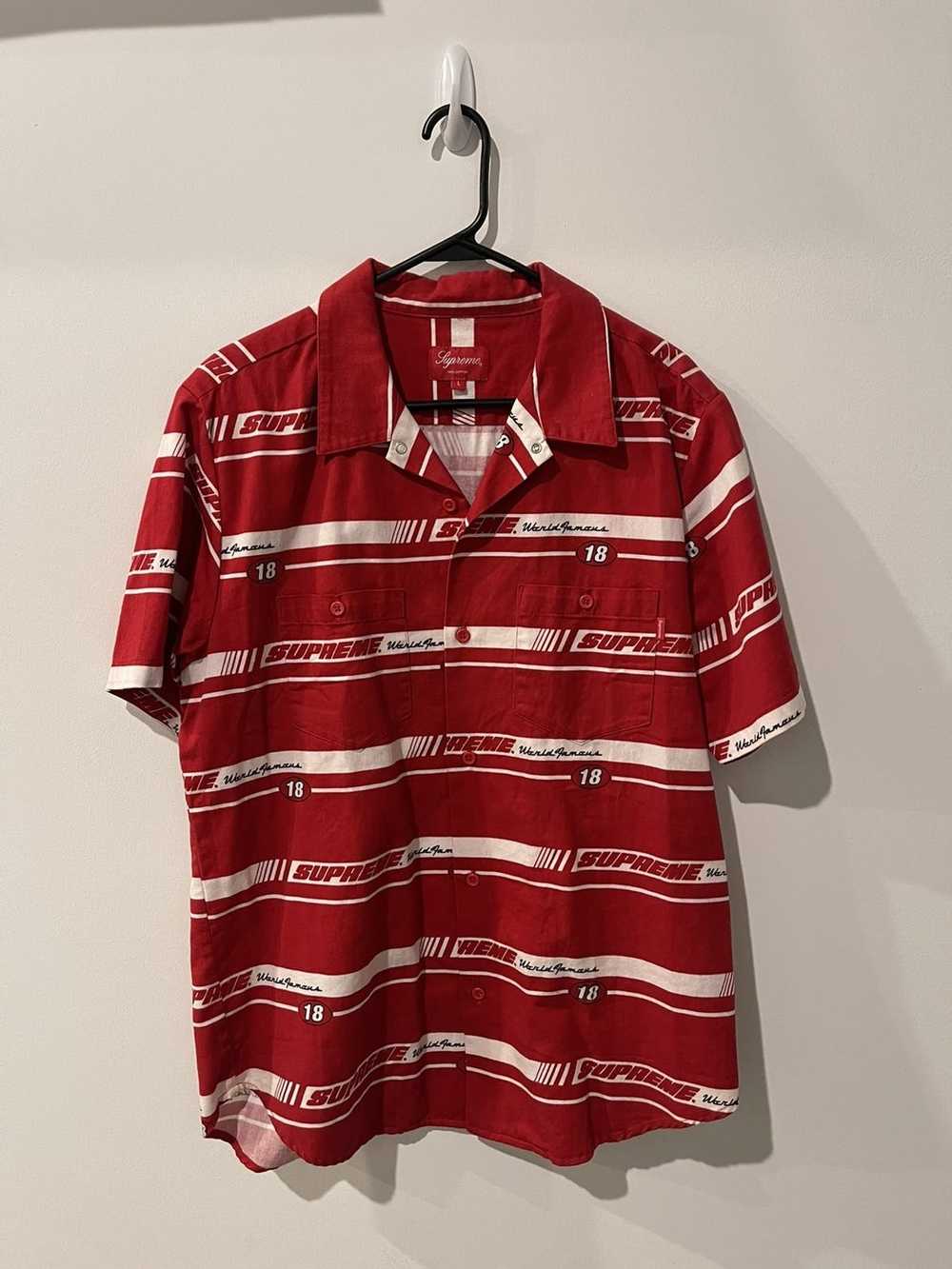 Supreme racing outlet logo work shirt