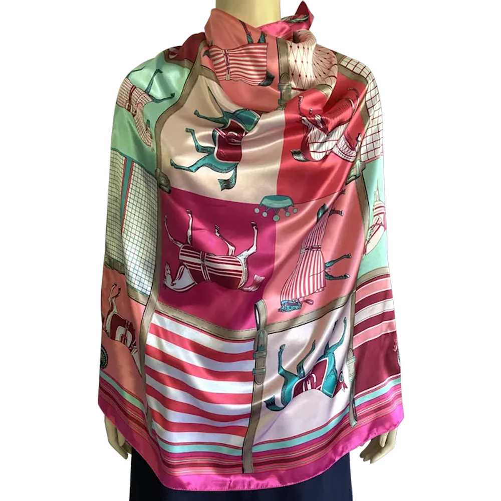 Large Colorful Polyester Square Scarf Horses With… - image 1