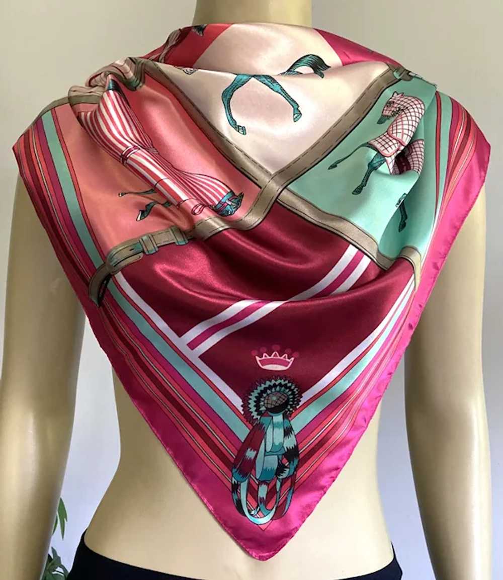 Large Colorful Polyester Square Scarf Horses With… - image 2