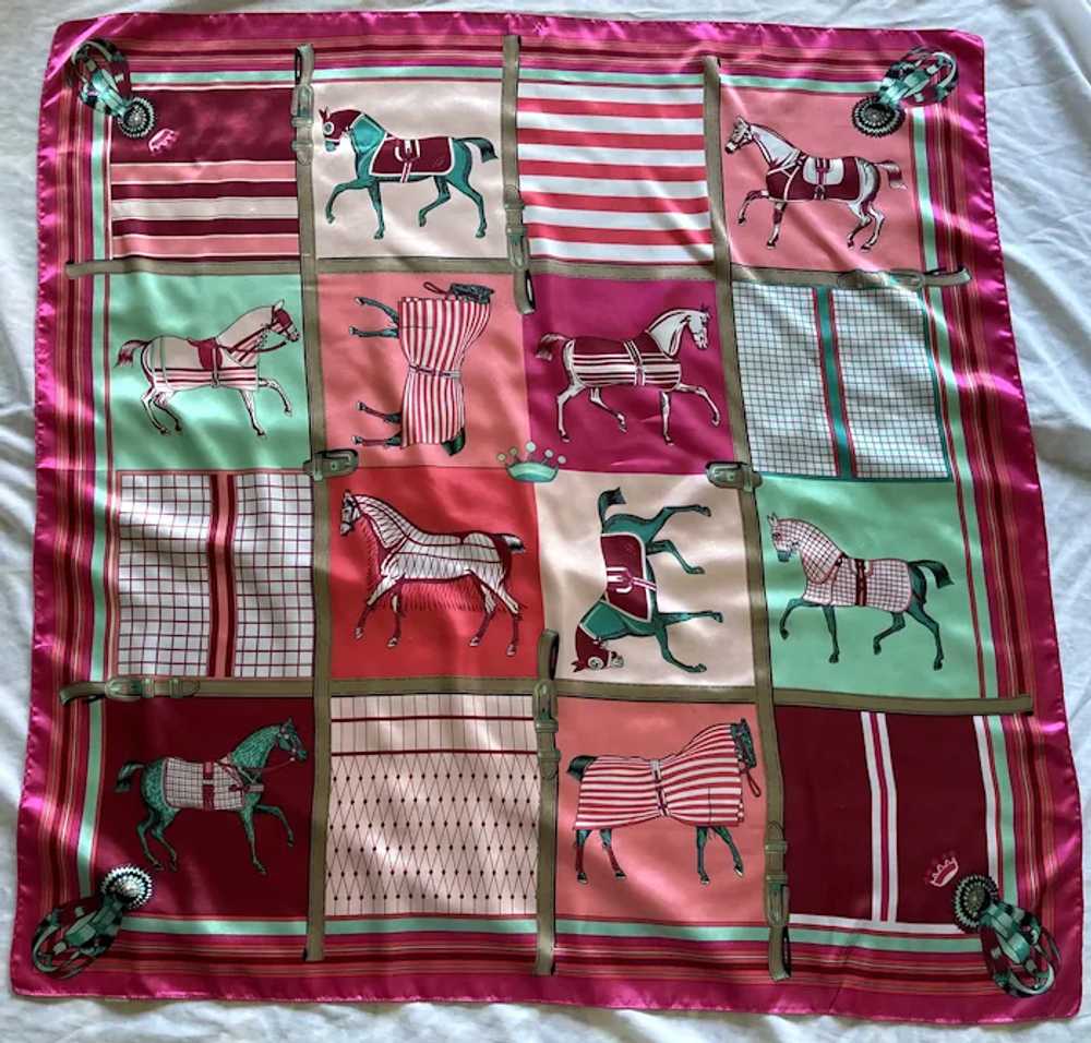Large Colorful Polyester Square Scarf Horses With… - image 3