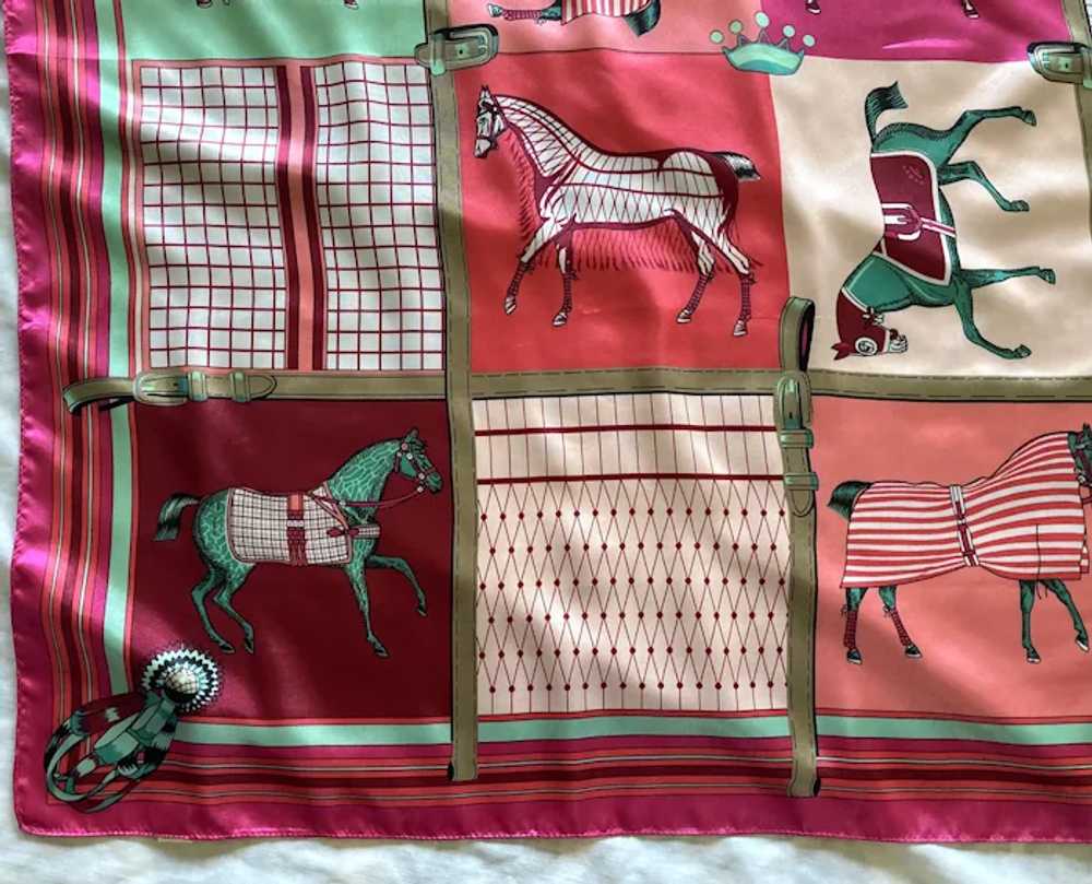 Large Colorful Polyester Square Scarf Horses With… - image 4