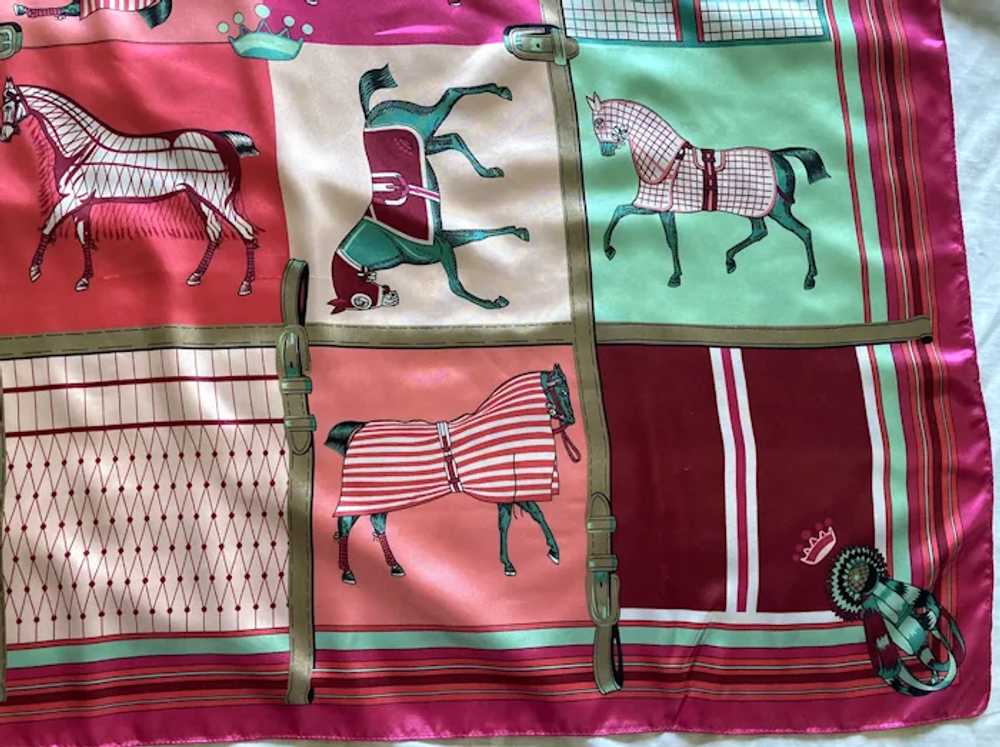 Large Colorful Polyester Square Scarf Horses With… - image 5