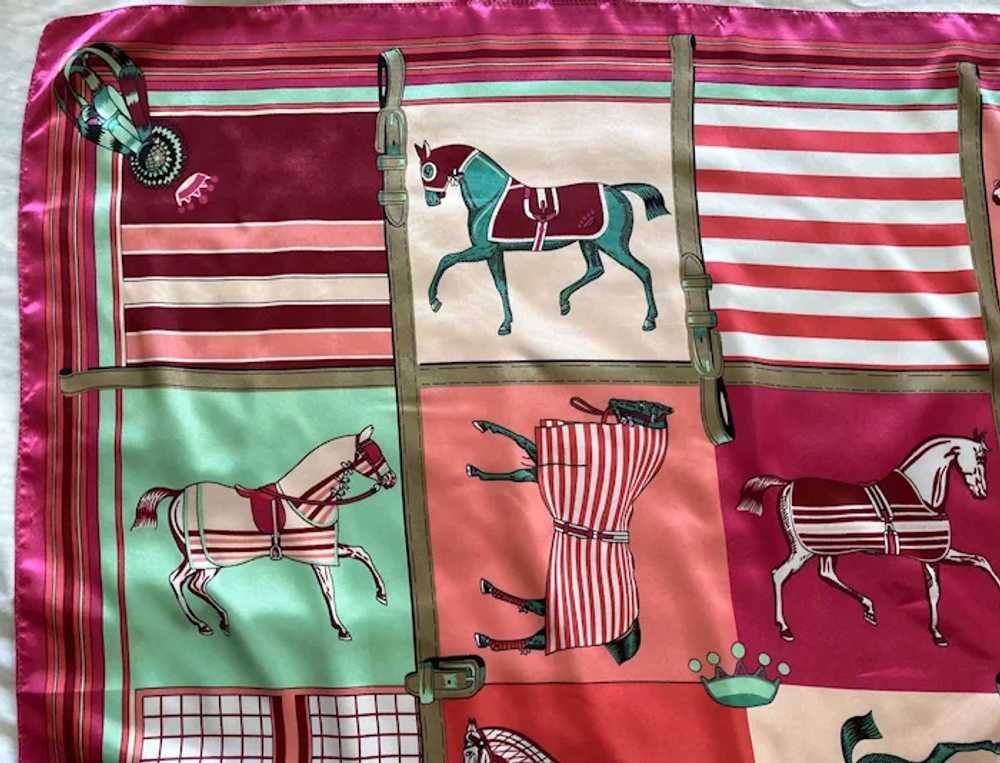 Large Colorful Polyester Square Scarf Horses With… - image 7