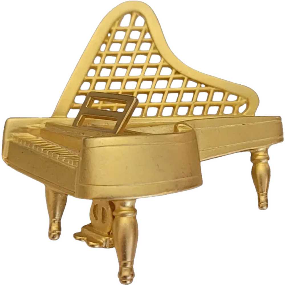 Gold Tone Grand Piano Figural Pin Brooch K216 - image 1