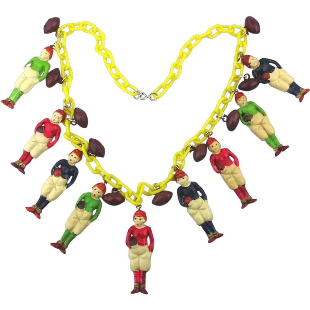 Vintage 1940s Celluloid Charm Necklace FOOTBALL T… - image 1