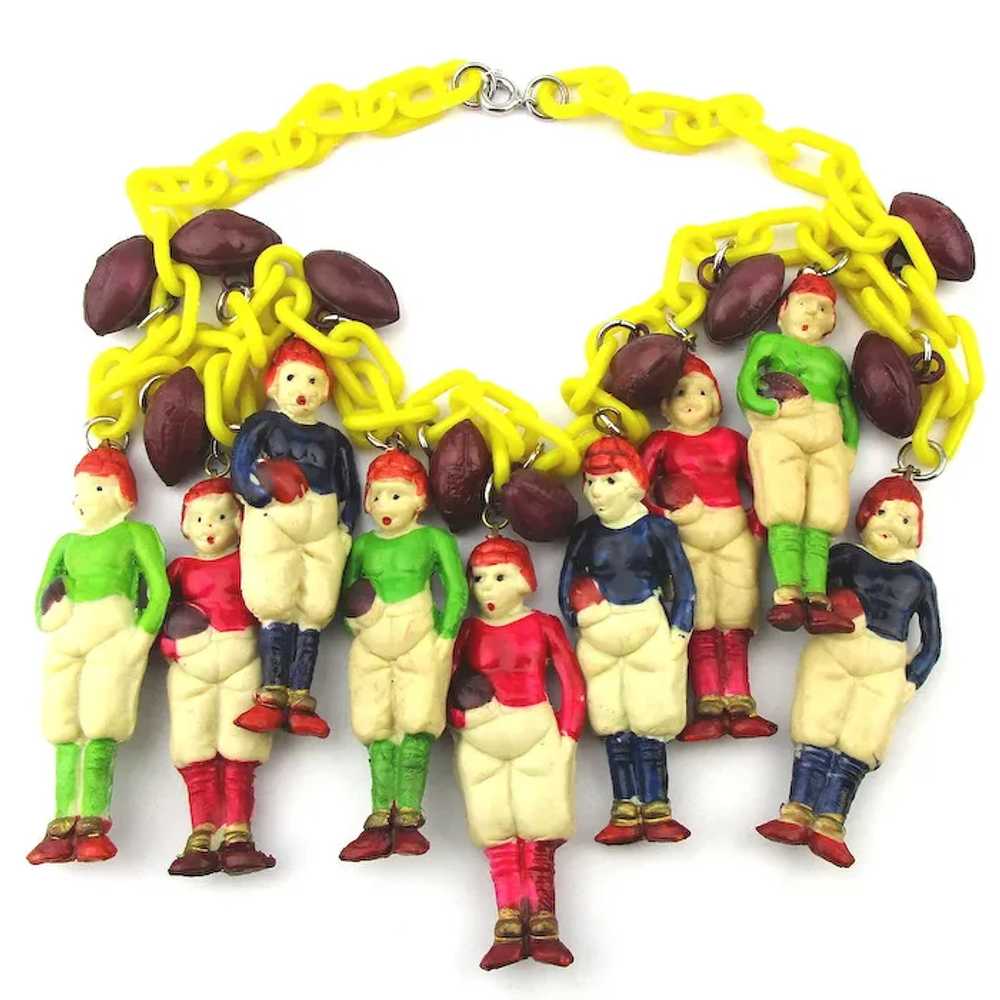 Vintage 1940s Celluloid Charm Necklace FOOTBALL T… - image 2