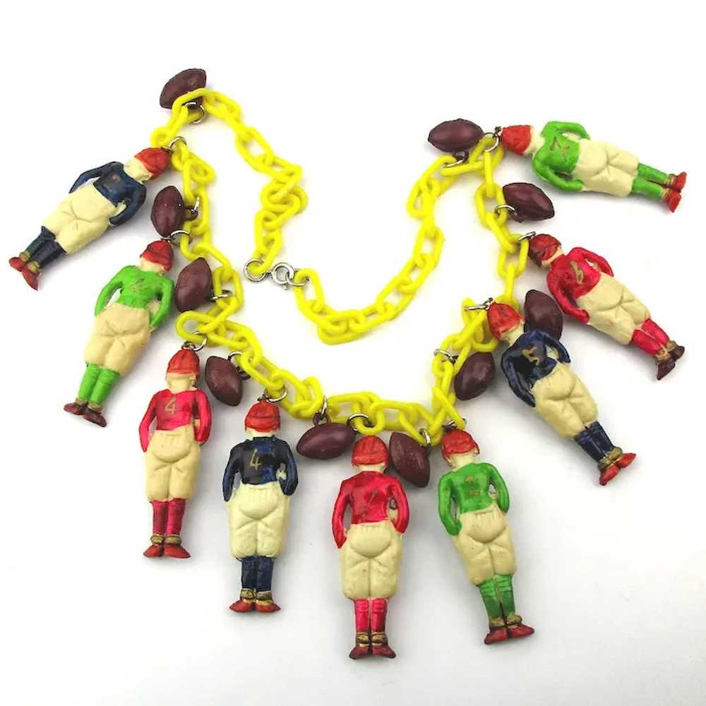 Vintage 1940s Celluloid Charm Necklace FOOTBALL T… - image 3