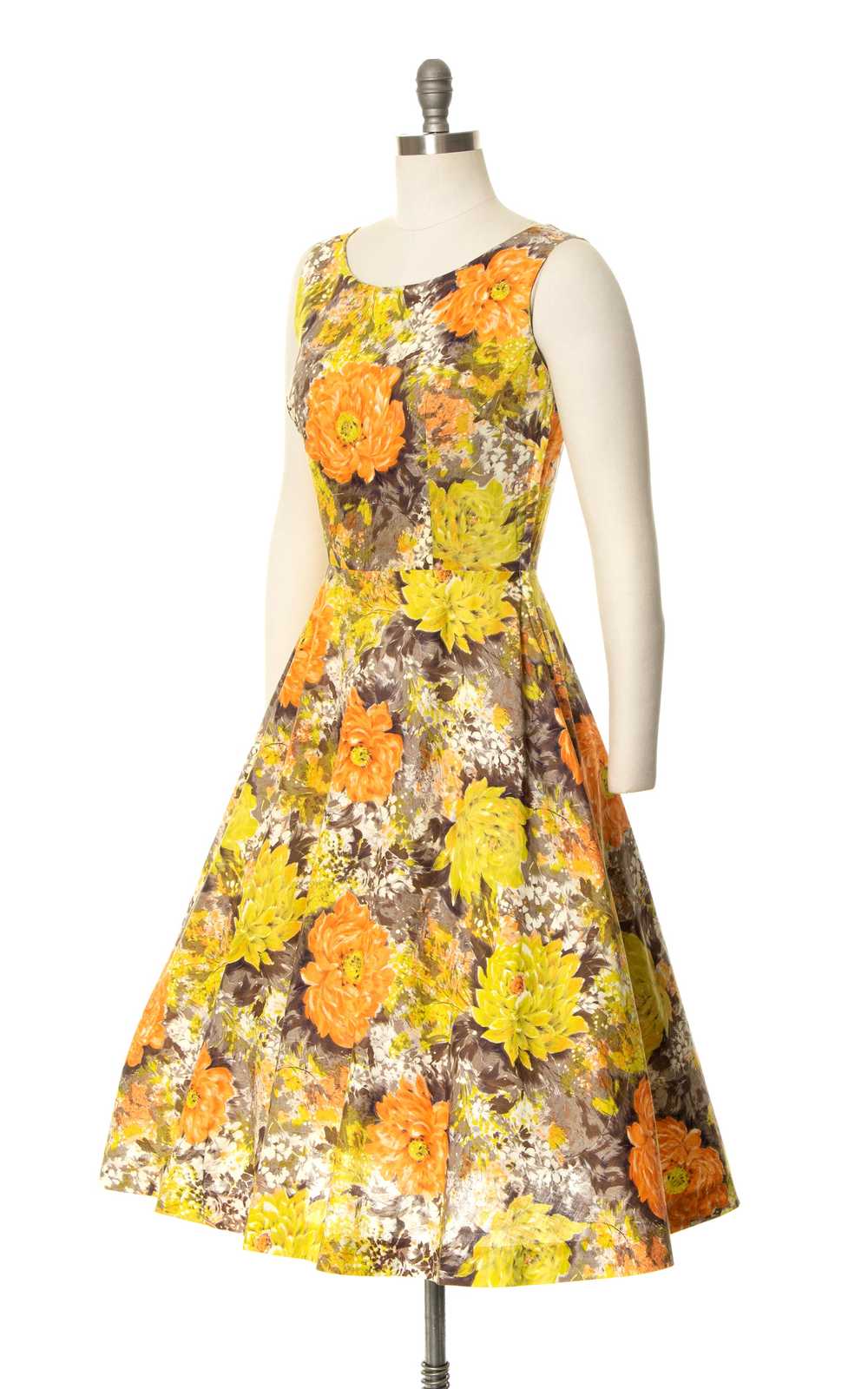 1960s Floral Print Cotton Sundress | small - image 3