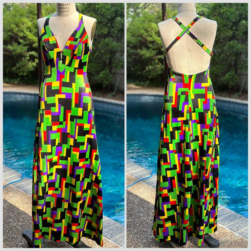 1970s Geometric Print Swim Dress, Elizabeth Stewa… - image 1