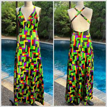 1970s Geometric Print Swim Dress, Elizabeth Stewa… - image 1