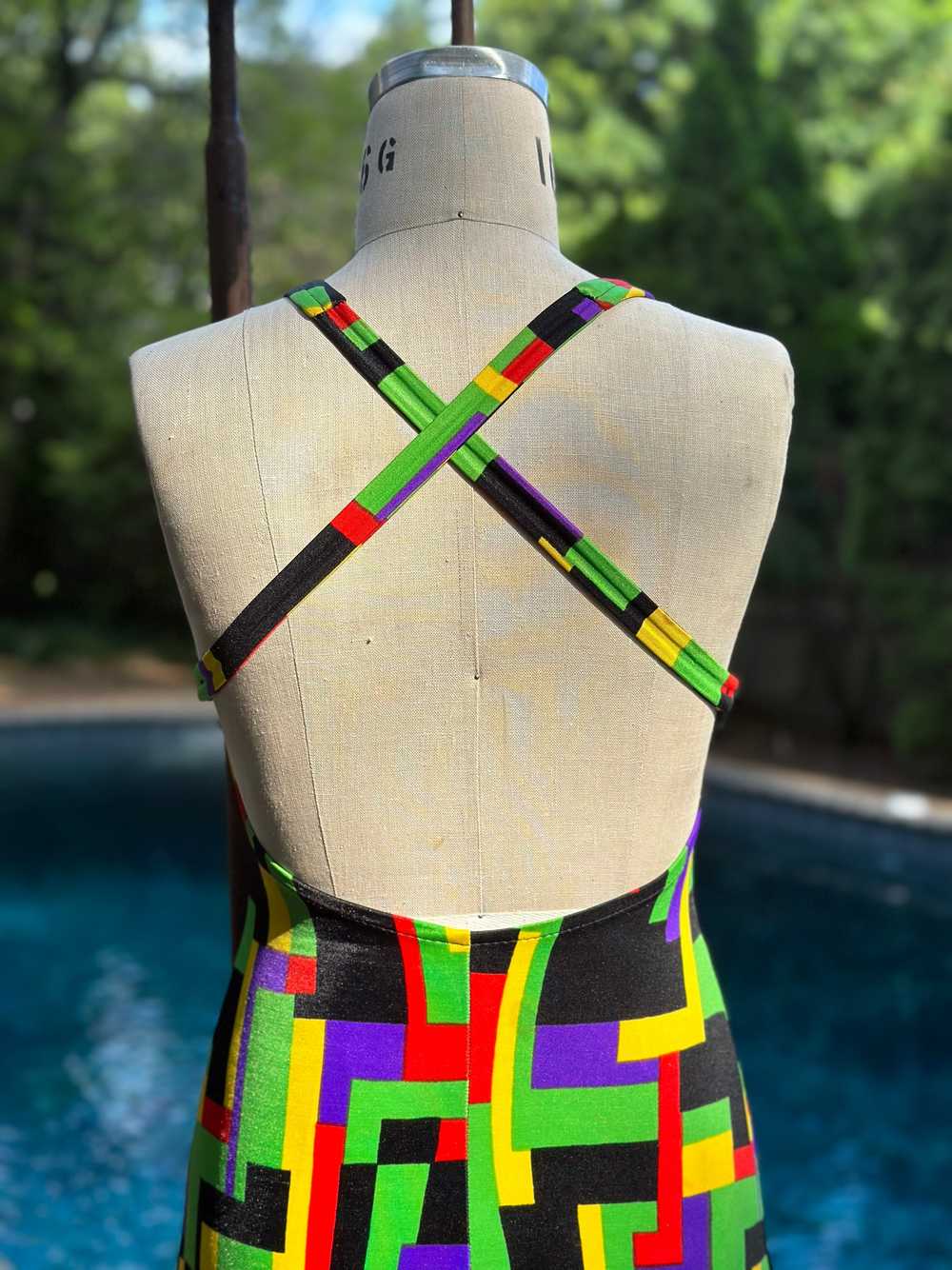 1970s Geometric Print Swim Dress, Elizabeth Stewa… - image 5