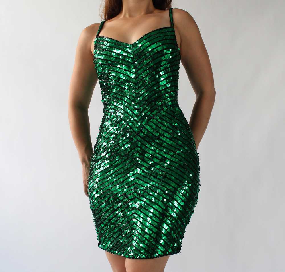 Vintage Cache Emerald Sequined Dress - image 1