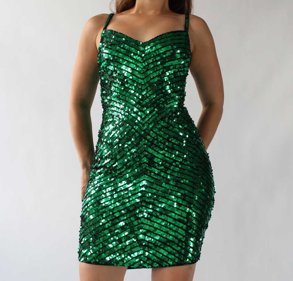 Vintage Cache Emerald Sequined Dress - image 3