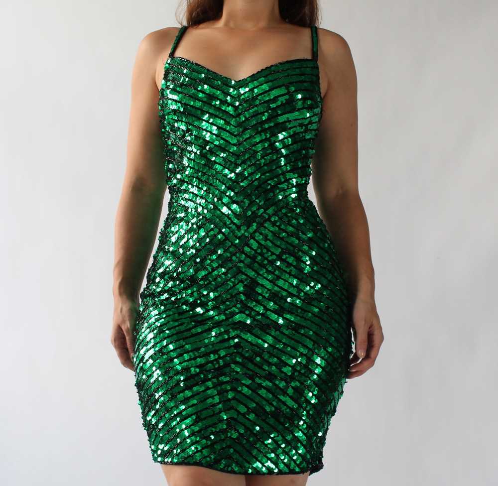 Vintage Cache Emerald Sequined Dress - image 4