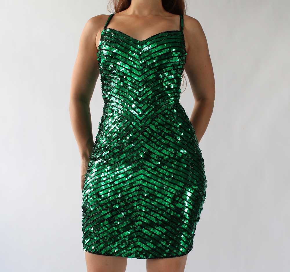 Vintage Cache Emerald Sequined Dress - image 5