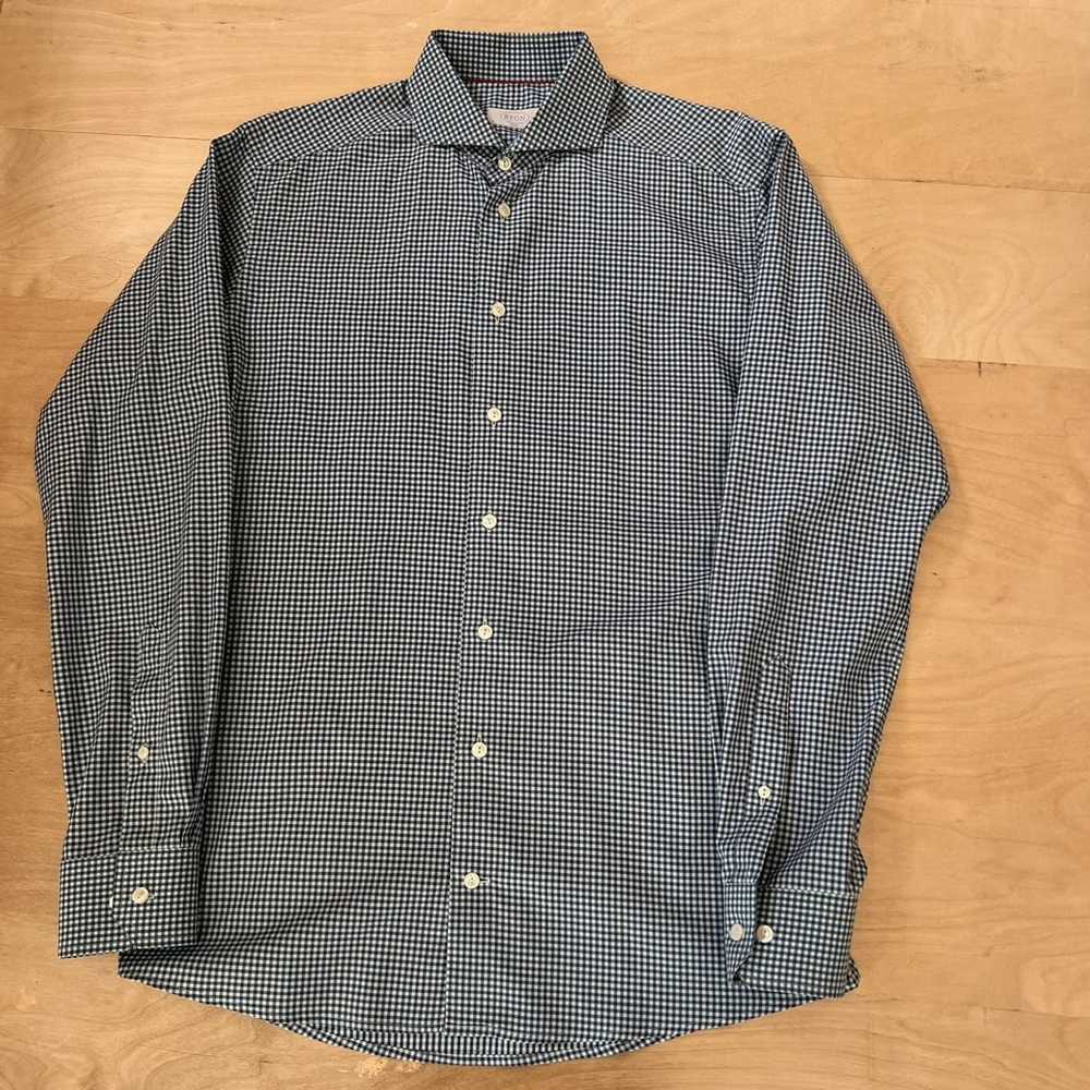 Eton × Sportswear Eton Dress Shirt 16 Blue Teal C… - image 6