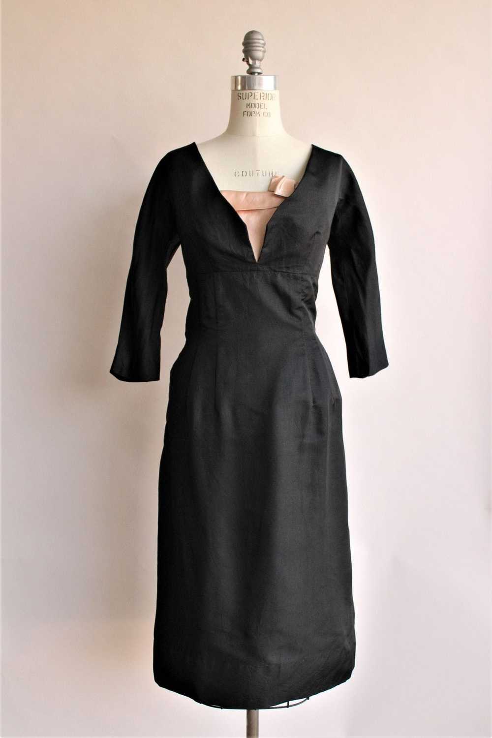 Vintage Vintage 1950s Dress / Black Silk Taffeta … - image 1