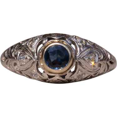 Antique Filigree Ring set with Sapphire and Diamon