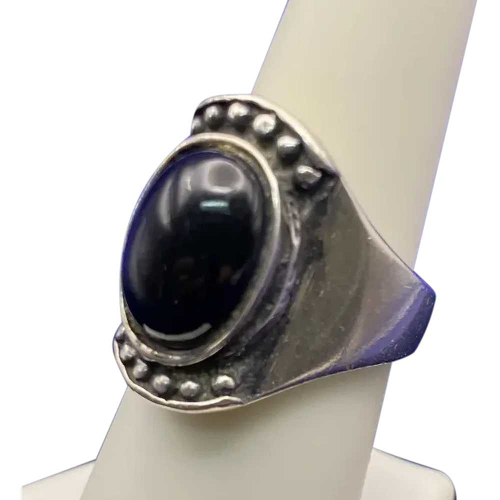 Sterling Silver Domed Black Onyx Ring with Beaded… - image 2