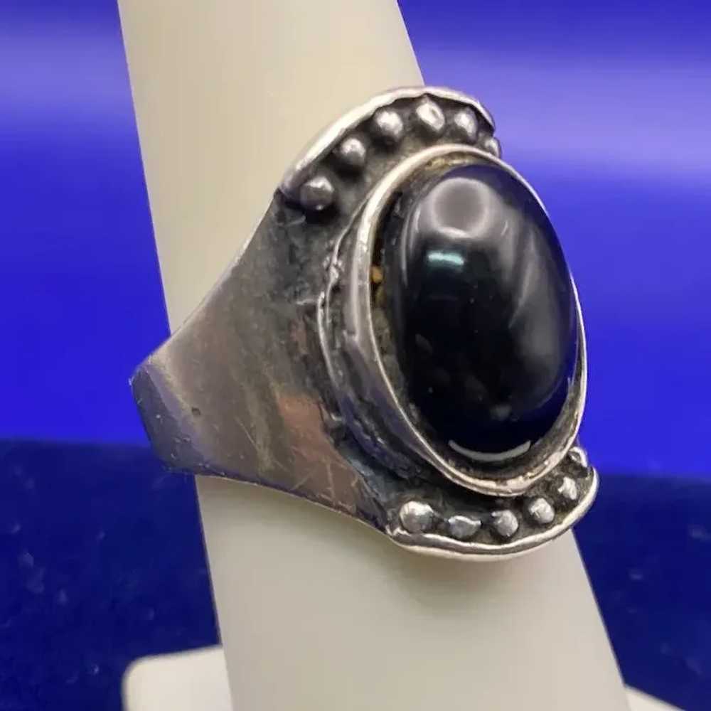 Sterling Silver Domed Black Onyx Ring with Beaded… - image 4