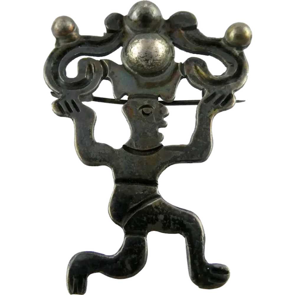 Vintage Taxco Mexico 980 Silver Tribal Glyph Broo… - image 1